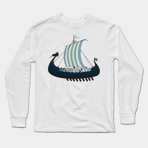 Blue viking ship Long Sleeve T-Shirt by mangulica